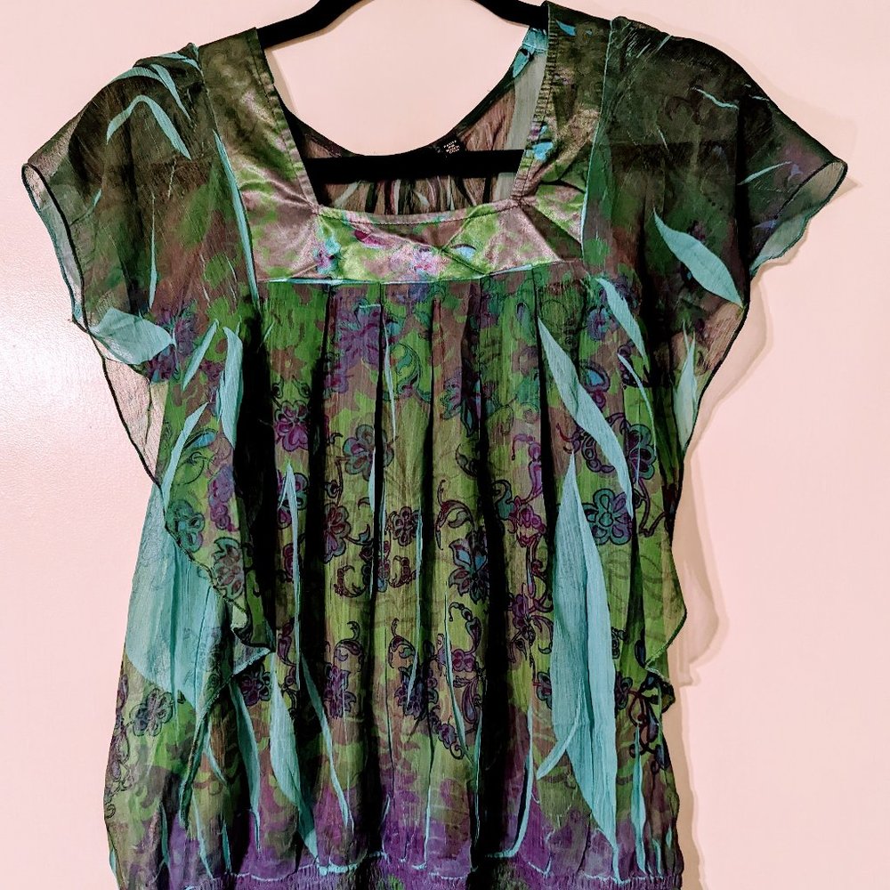 Apt 9 Sheer Flutter Sleeve Blouse Petite